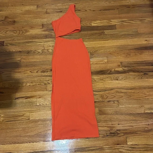 Lulus Spice Things Up Orange Ribbed One-shoulder Cutout Midi Dress - Size XS - Picture 5 of 5